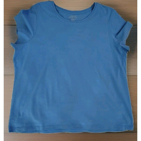 Chico's The Ultimate Tee Size 4 Blue Pima Cotton Short Sleeve - Picture 1 of 8